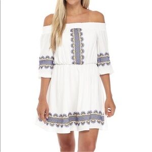 Kaari Blue off shoulder embroidered swing dress petite small